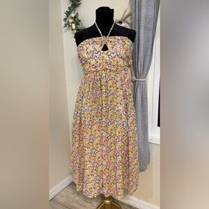NEW AQUA MIDI Floral Halter Dress With Pockets - Size Large